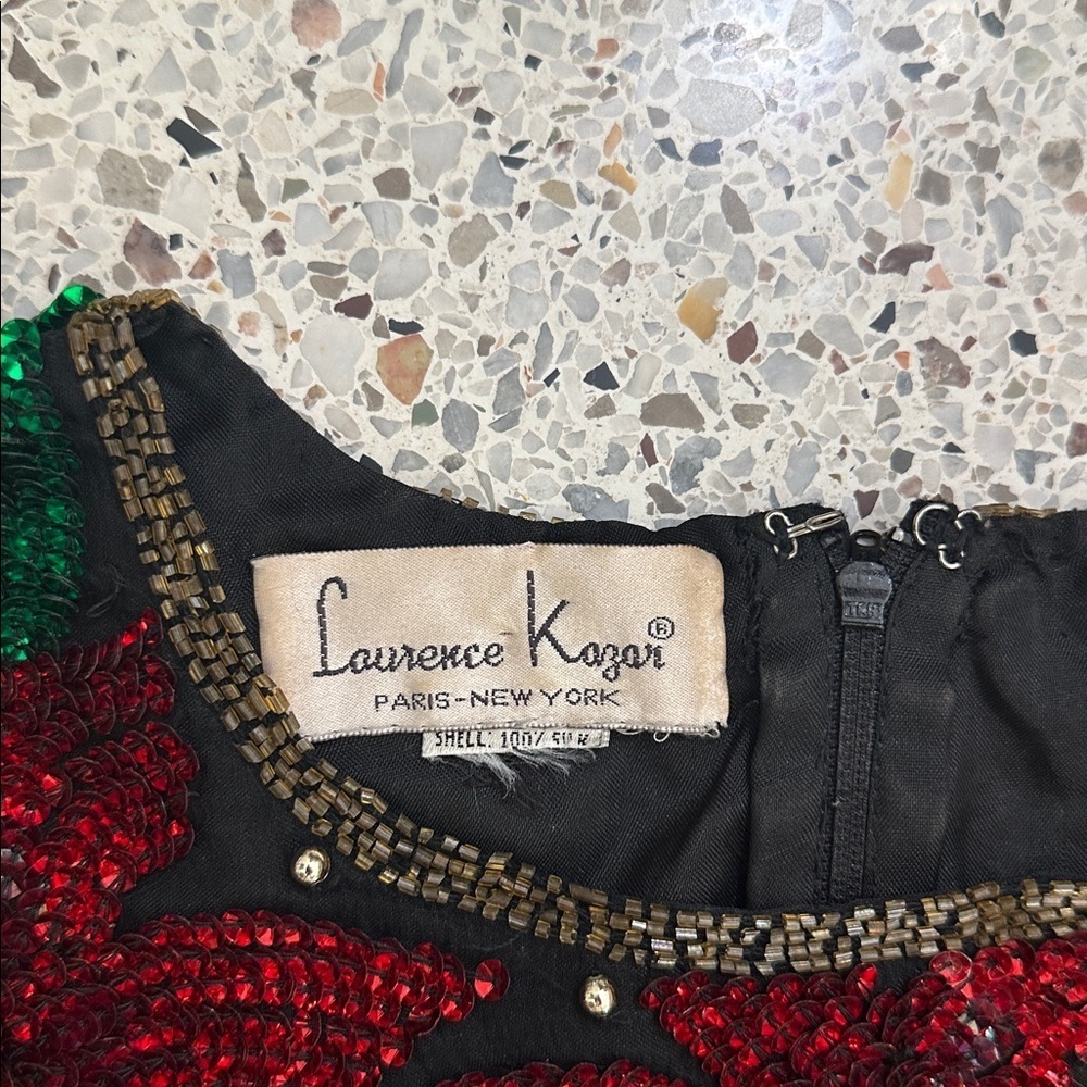 Laurence Kazar Paris New York red green poinsettia sequin blouse top medium m - Picture 5 of 6